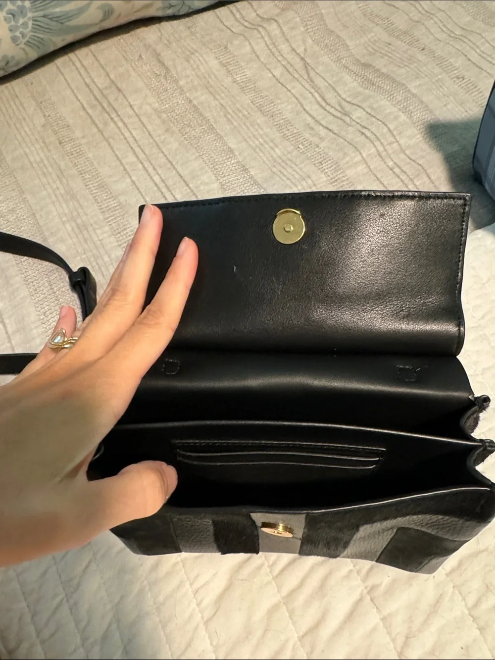 Tory Burch Black Mixed-Material Top-Handle Shoulder Bag